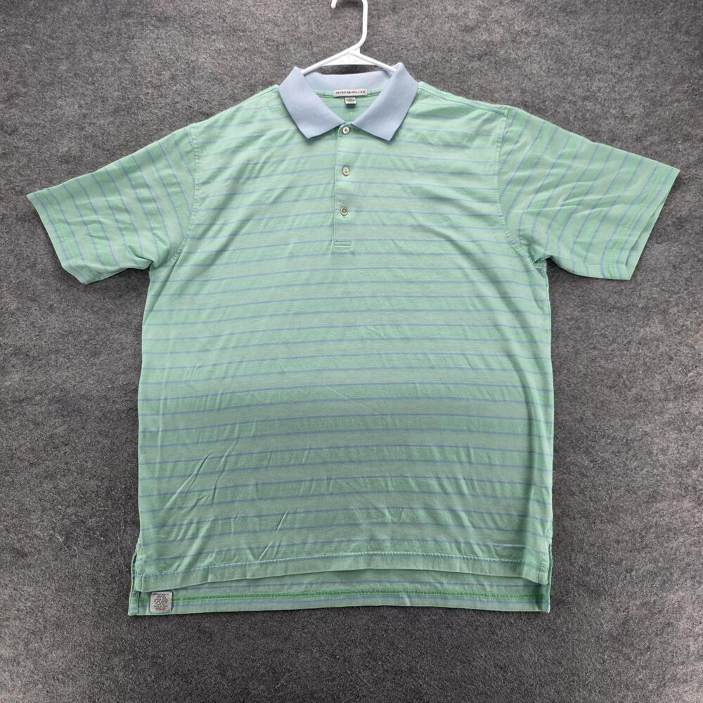 Peter Millar Polo Shirt Mens XL Green Striped 100% Cotton Short Sleeve